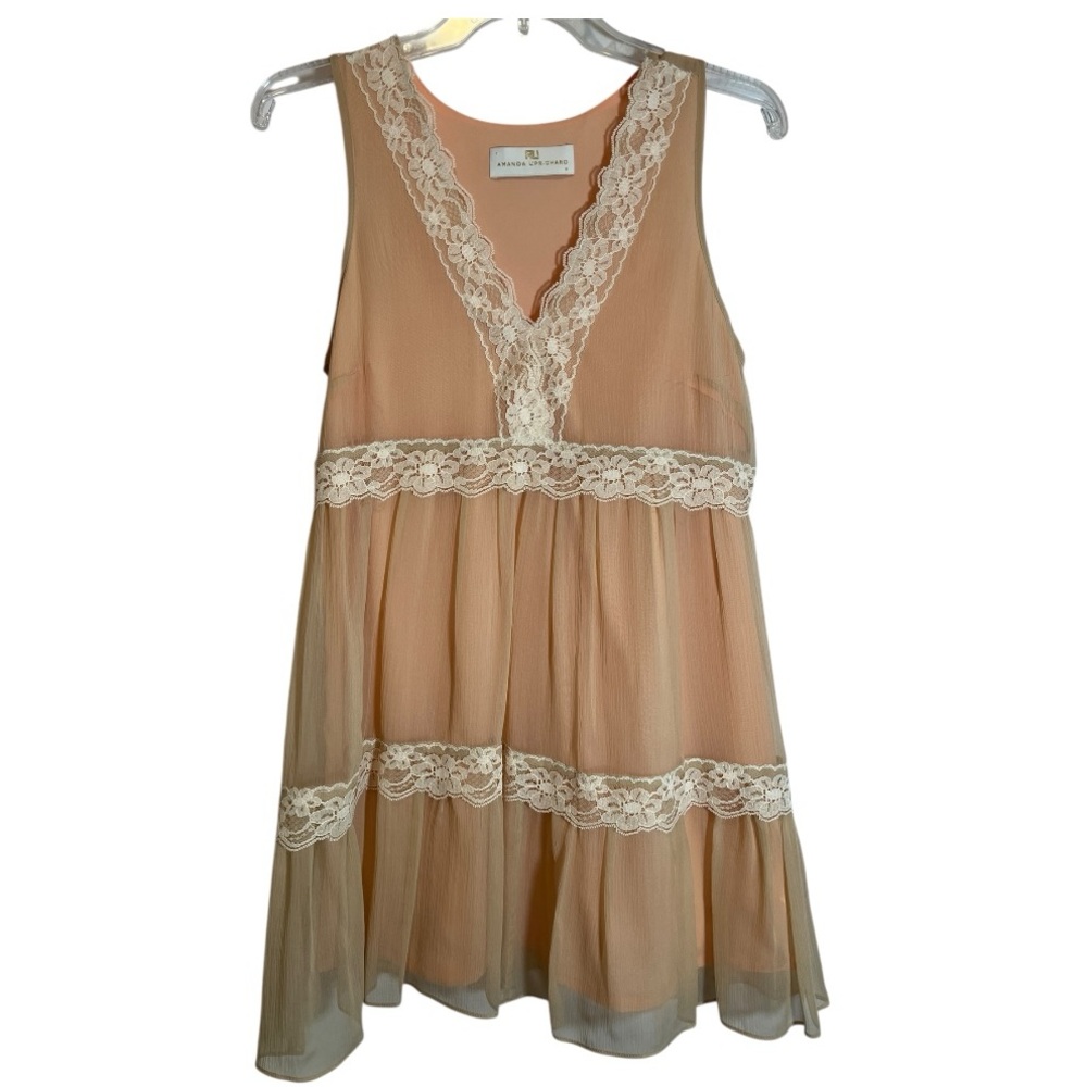 Amanda Uprichard Peach Lace Trimmed Sleeveless Lined Dress Size XS